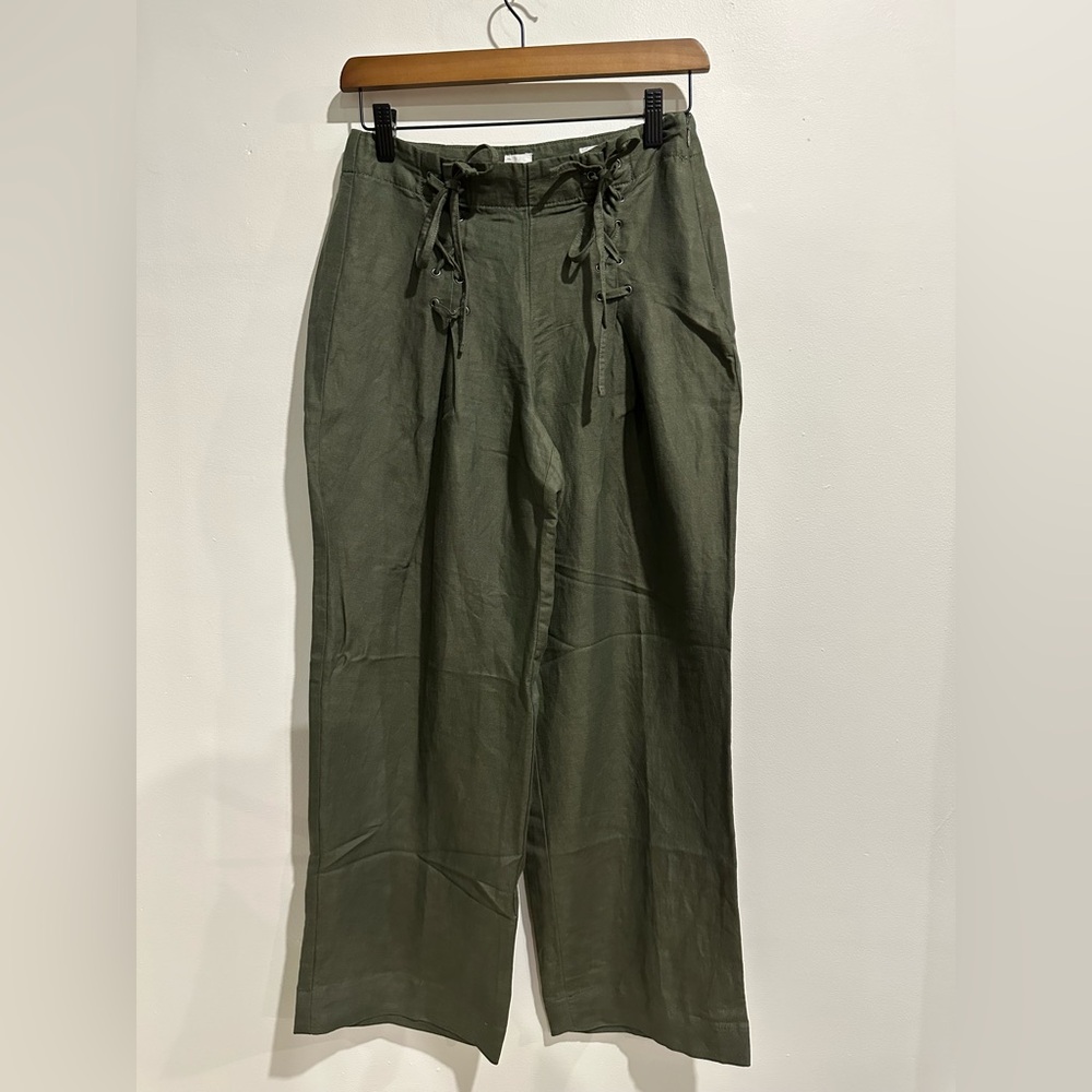 GAP Linen Blend Green High Rise Wide Leg Tie Front Utility Pants Size‎ 0 - Picture 5 of 9